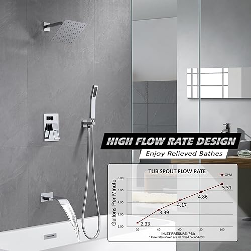Miniatura 3 de Sistema de ducha, juego de grifo de ducha completo con boquilla de bañera de cascada, cabezal de ducha de lluvia de 8 pulgadas y mano, acabado