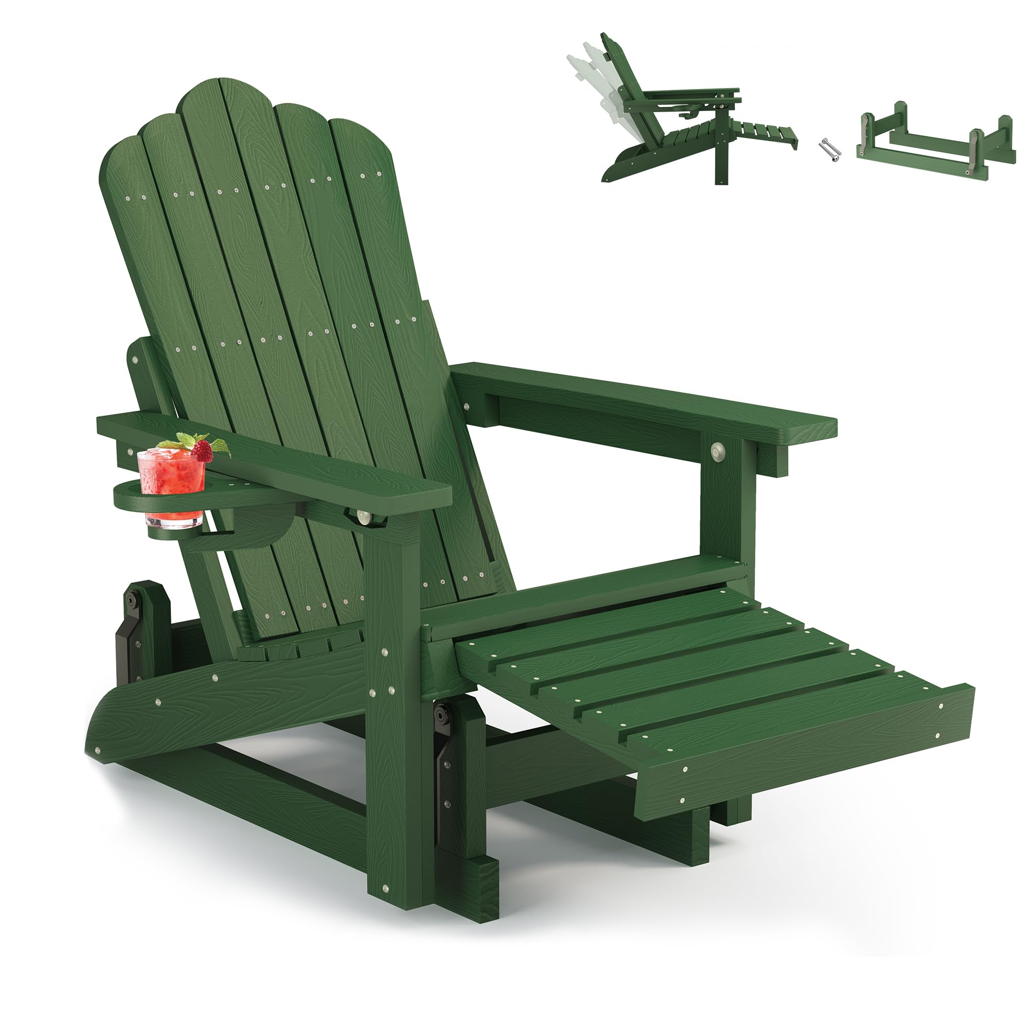 Adirondack Glider Chair with Retractable Ottoman, Adjustable Backrest
