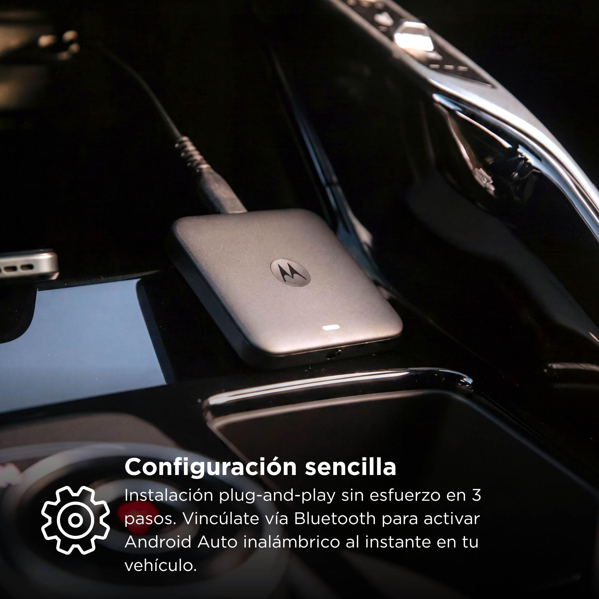 Motorola Drive MA2 Adaptador Inalámbrico Android Auto – Desarrollado por Google | Wi-Fi 5 GHz | Conexión Automática Bluetooth | USB-A y USB-C | Multipunto