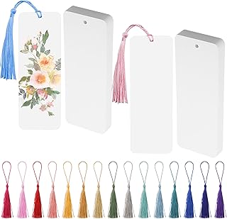 Lot de 60 marque-pages en papier blanc avec 60 pompons multicolores - Marque-page pour bricolage avec trou - Marque-page vierge - Pour bricolage, artisanat, étiquettes cadeaux