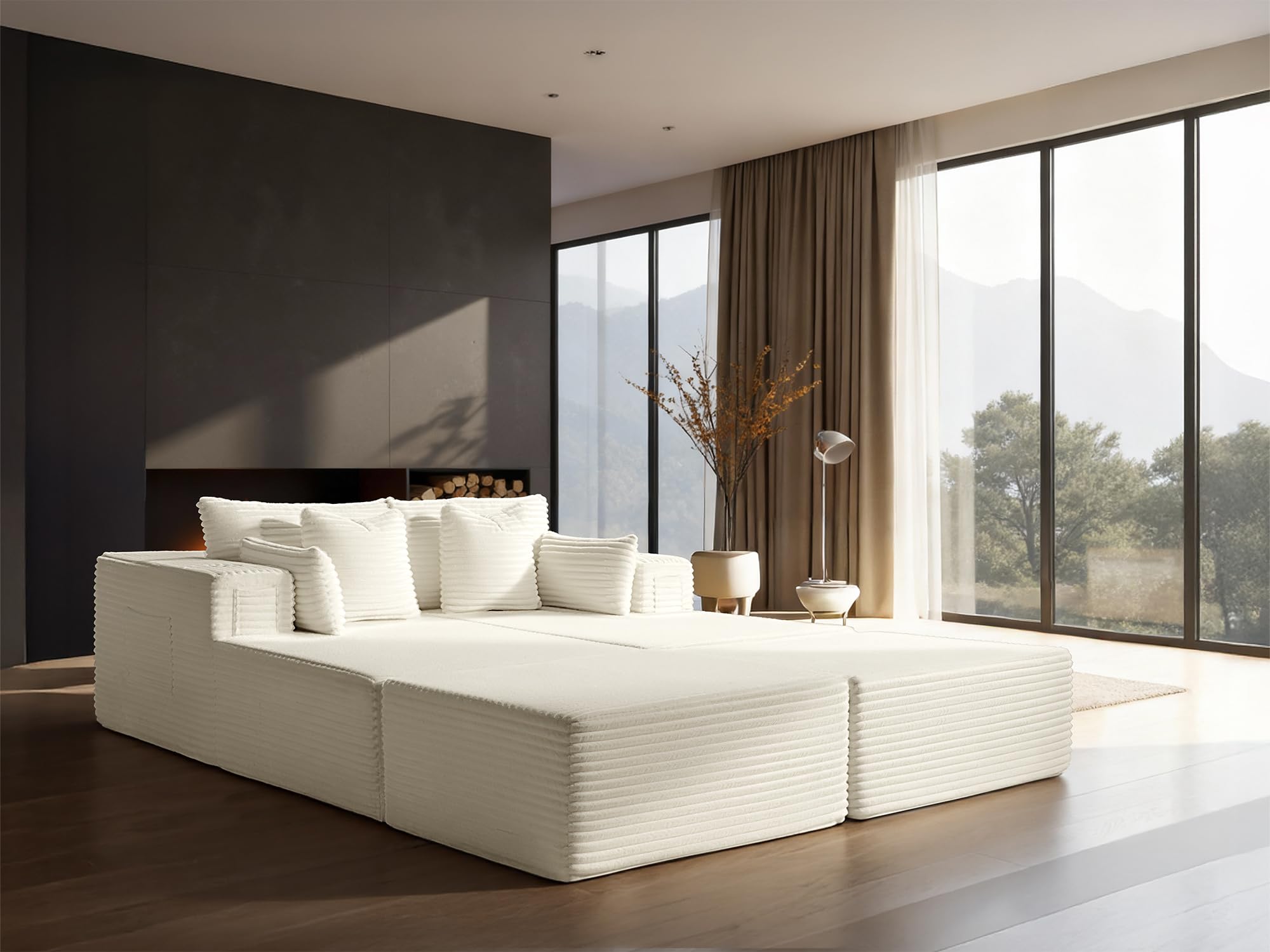 72" Cloud Sectional Couch, Comfort Sleep Sofa for Living Room, Extra Deep Seats No Assembly, Minimalist Modular Couch, Corduroy (Cream, Extend Loveseat Chaise)