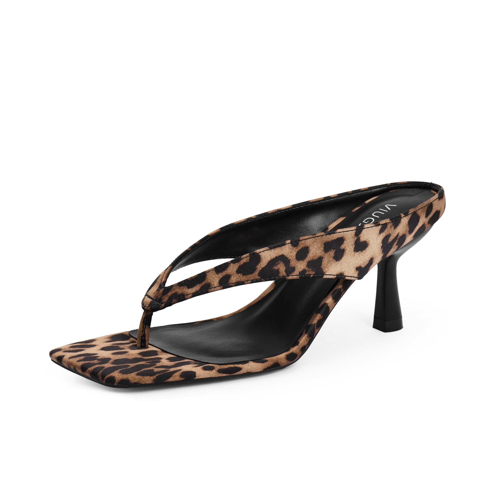 VIUGJNEX Women's Square Toe Thong Kitten Heel Sandal