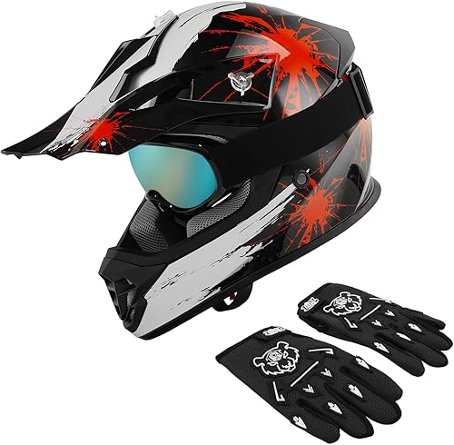 XFMT DOT - Casco para niños, para motocross, calle, bicicleta todoterreno, gafas, guantes, cuatrimoto, casco MX