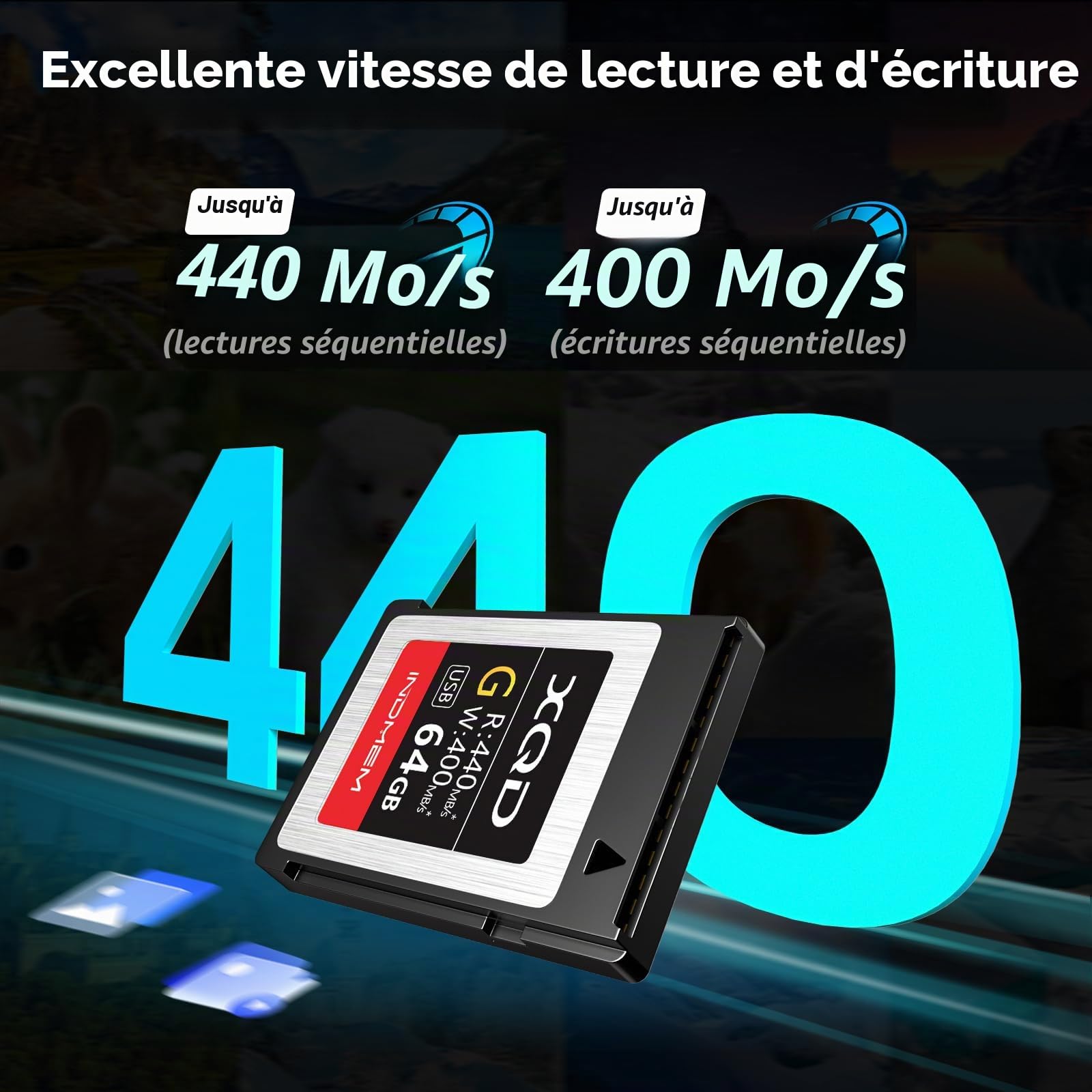 INDMEM Carte mémoire XQD 64 Go MLC XQD 5X High Speed G Series (lecture 440 Mo/s et écriture 400 Mo/s)