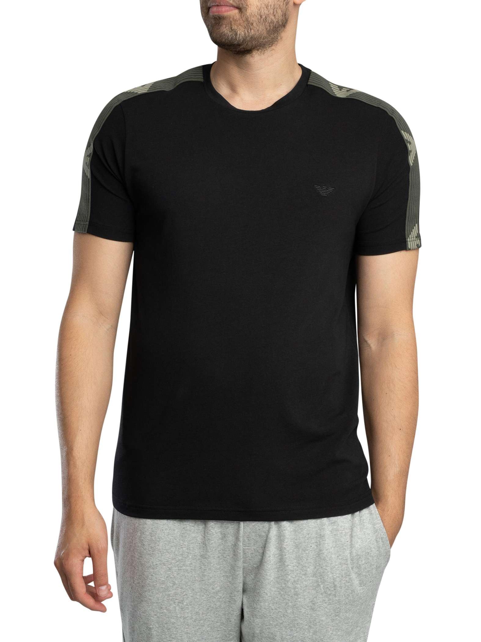 Emporio Armani Men's Black Man Textured Logoband S/Sleeve T-Shirt Xl