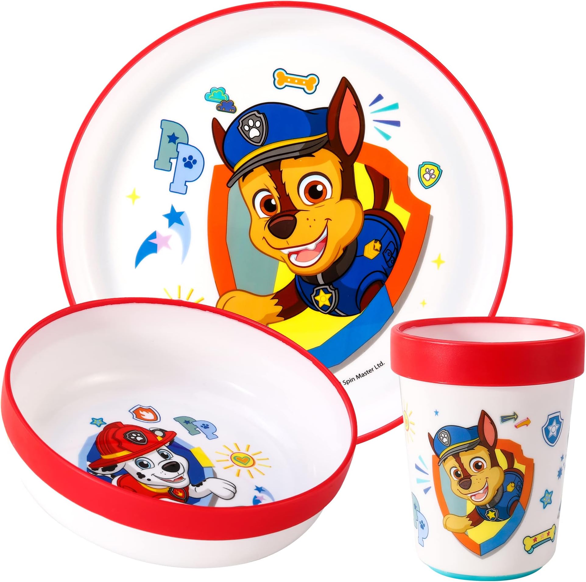 Paw Patrol 3pcs Reusable Bicolor Premium Kids Dinner Tableware Set Plate, Bowl & Tumbler, BPA Free