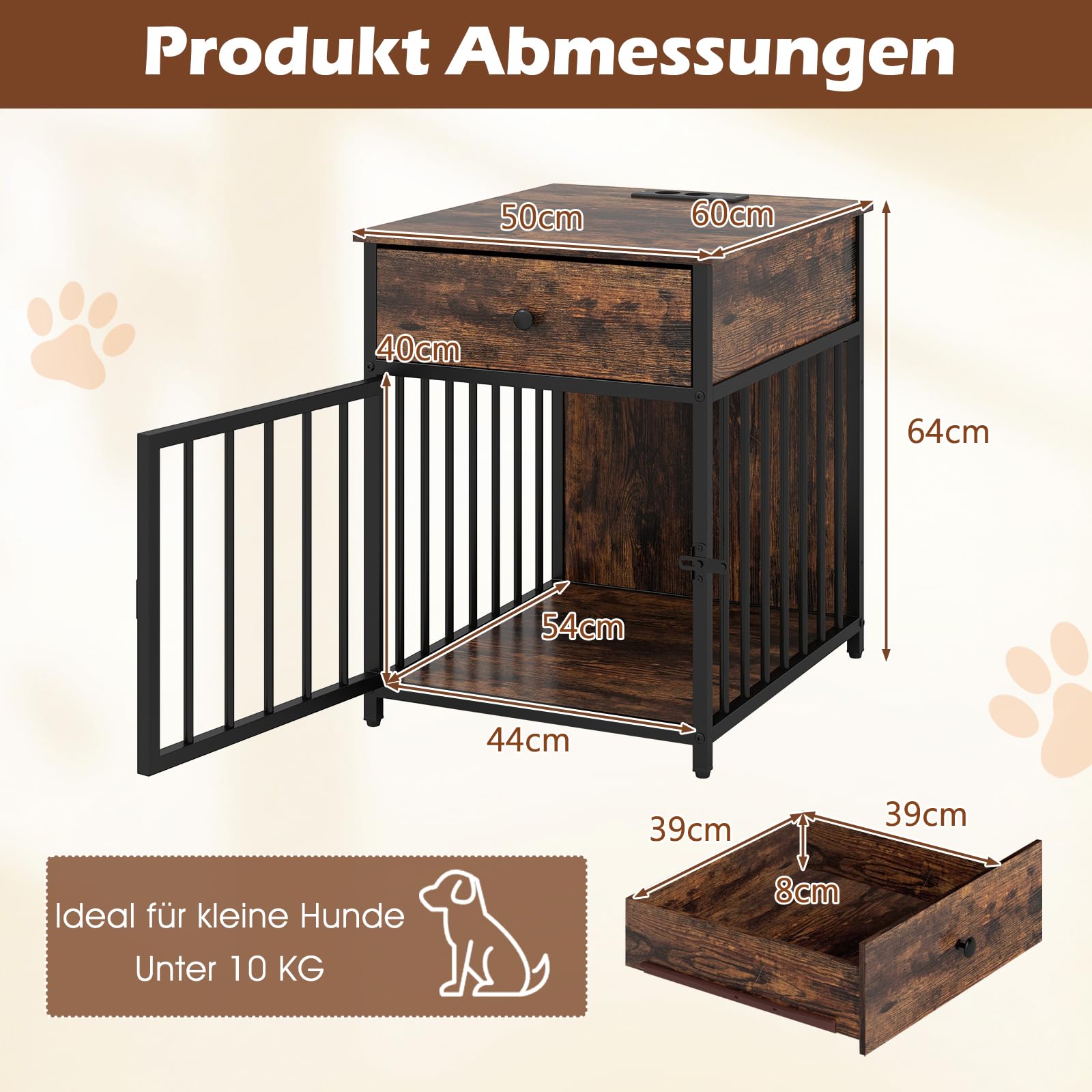 GOPLUS Hundekäfig Möbel, 60 cm Hundebox für zuhause, Hundehütte Metal für Haustiere mit Ladestation, abschließbare Tür, Indoor-Haus für kleine und mittelgroße Hunde, für Schlafzimmer & Badezimmer