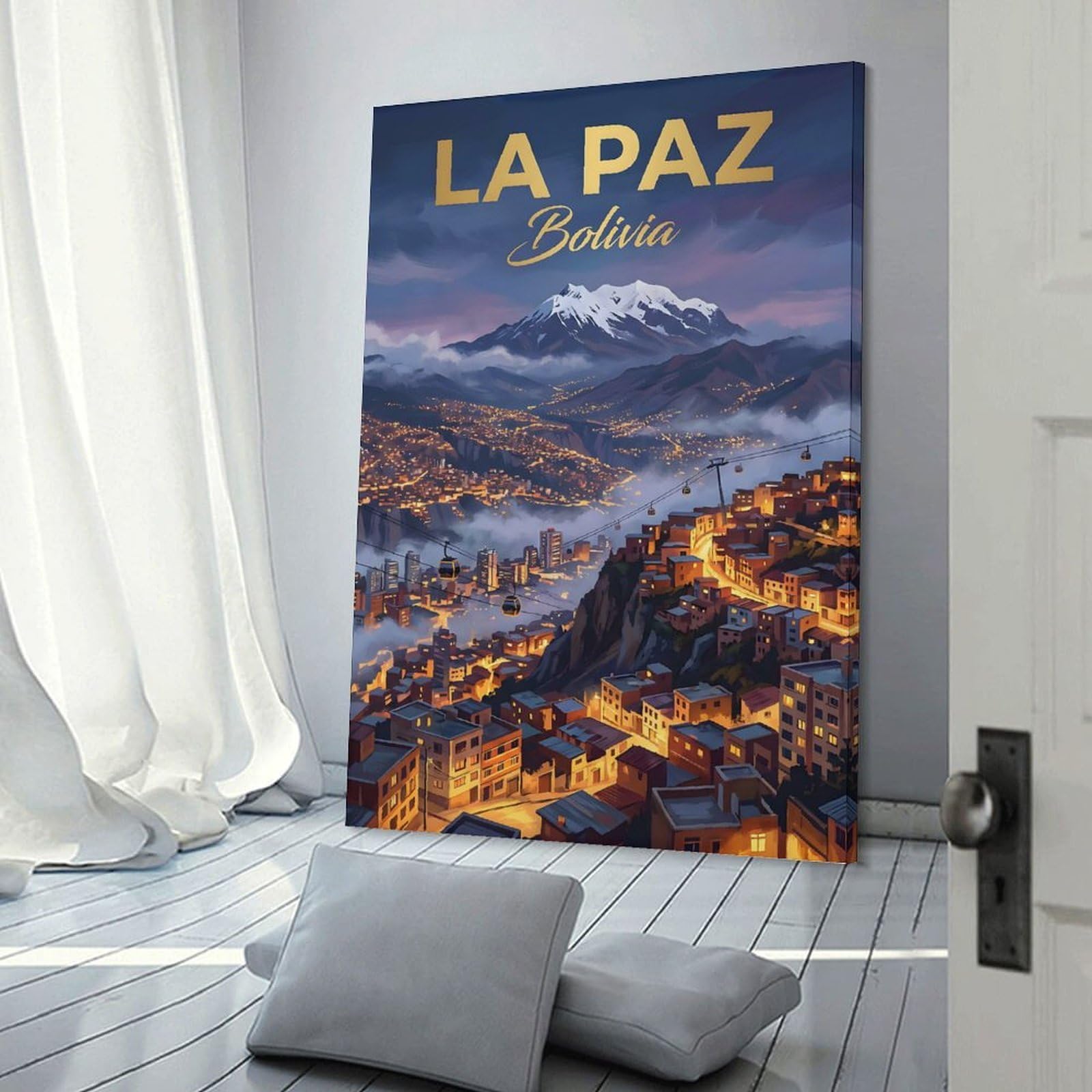 Junmoney La Paz Bolivia Cityscape with Mountains Canvas Wall Decor 24x36inch(60x90cm), for Corridors, Hallways Or Apartment Entries, A Stylish Accent for Home Entrances