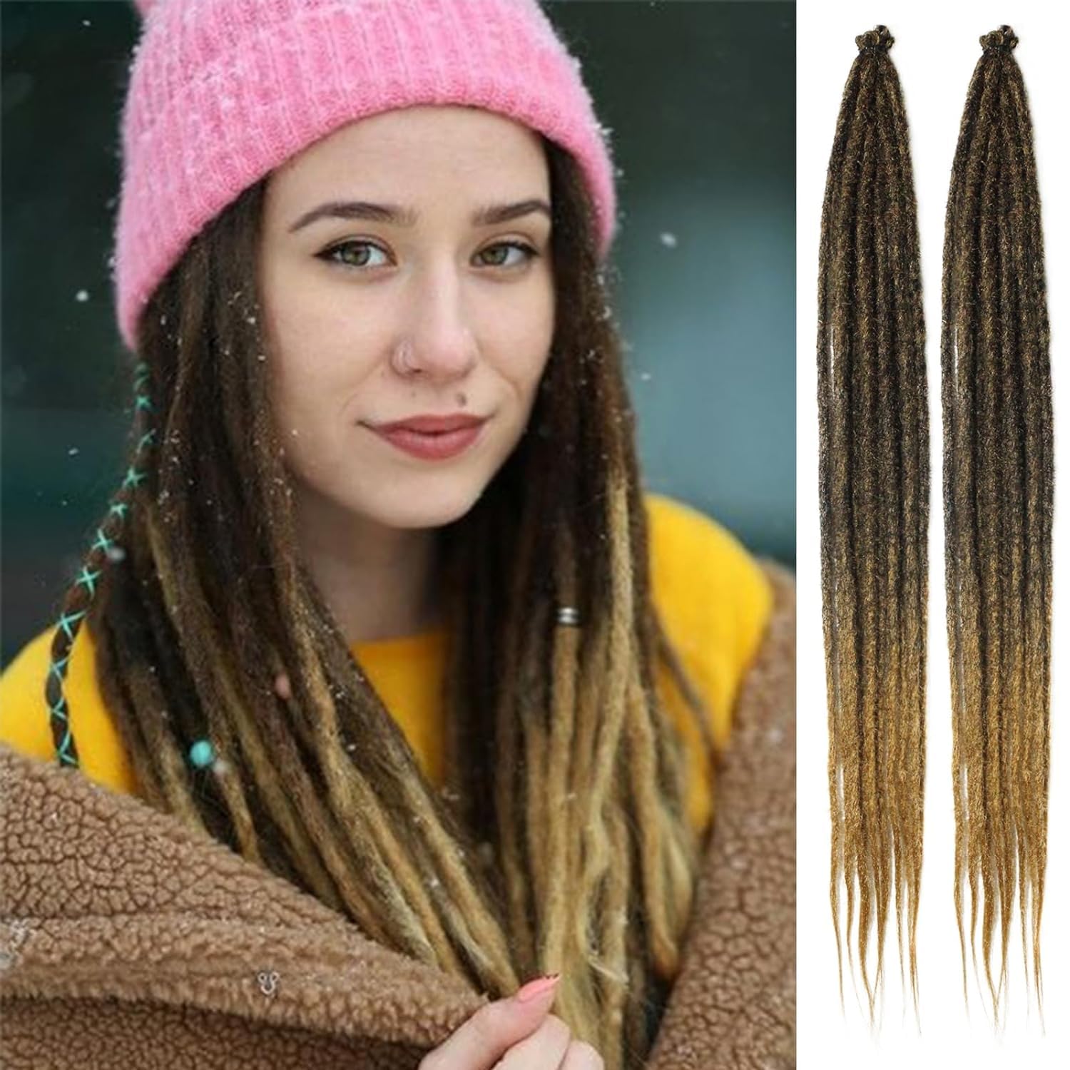DAZZ LOOK 24 Inch Synthetic Dreadlock Extensions - Thin 0.6cm, 06 Strands Handmade Single Ended (Color Code-2.34, Multicolor)-image-20