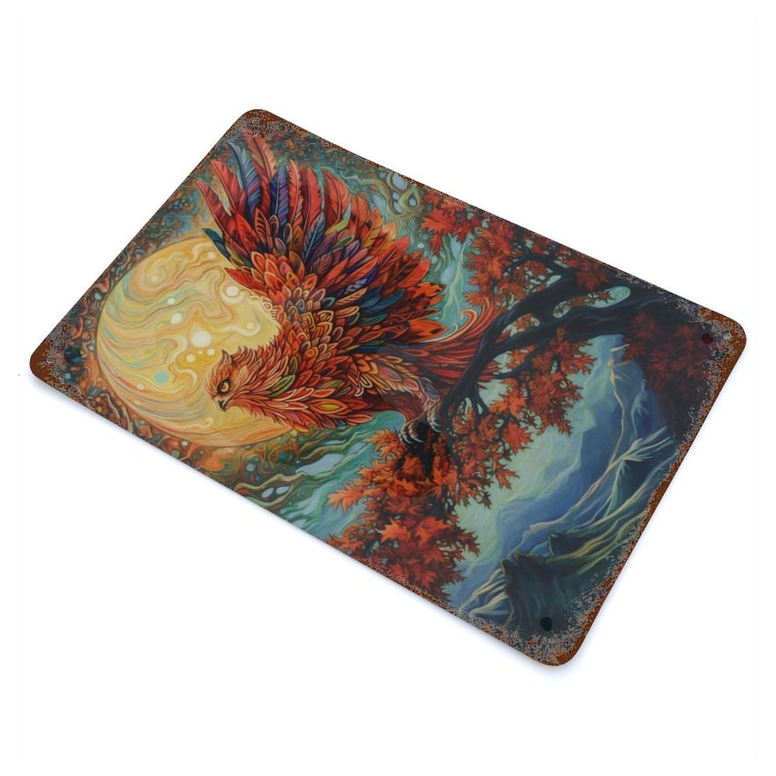 Vintage Rust Metal Sign Owl And Sunset 11.8"x7.9", Decorative Metal Wall Art for Basement, Hobby Room And Garage Decor