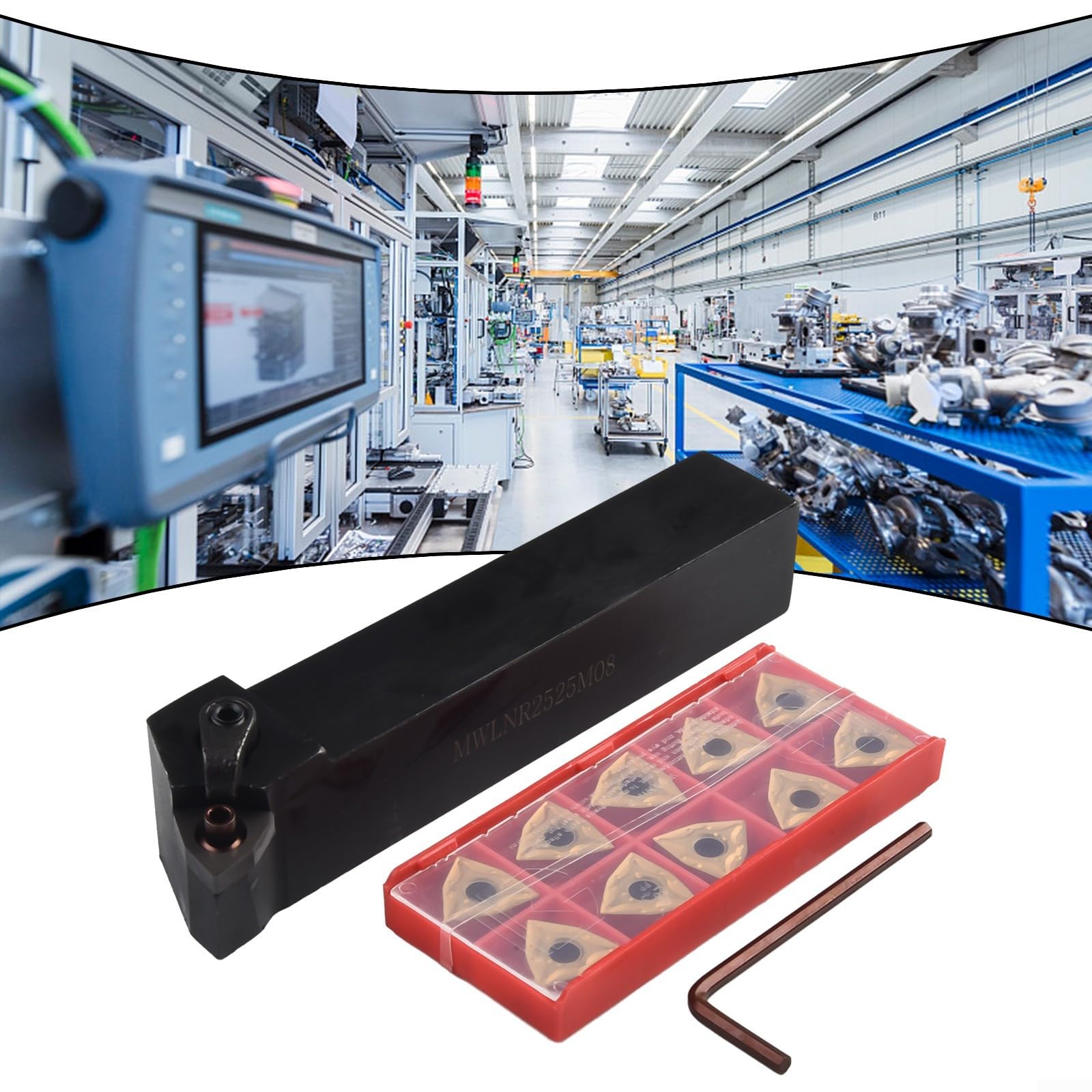 Drehmeißelhalter 25Mm Mit 10 Stück WNMG080404 Hartmetall-Wendeschneidplatten Für CNC-Drehmaschine Halbschlichten Schlichten Hohe Festigkeit Verschleißfestigkeit Stahl Gusseisen 150Mm
