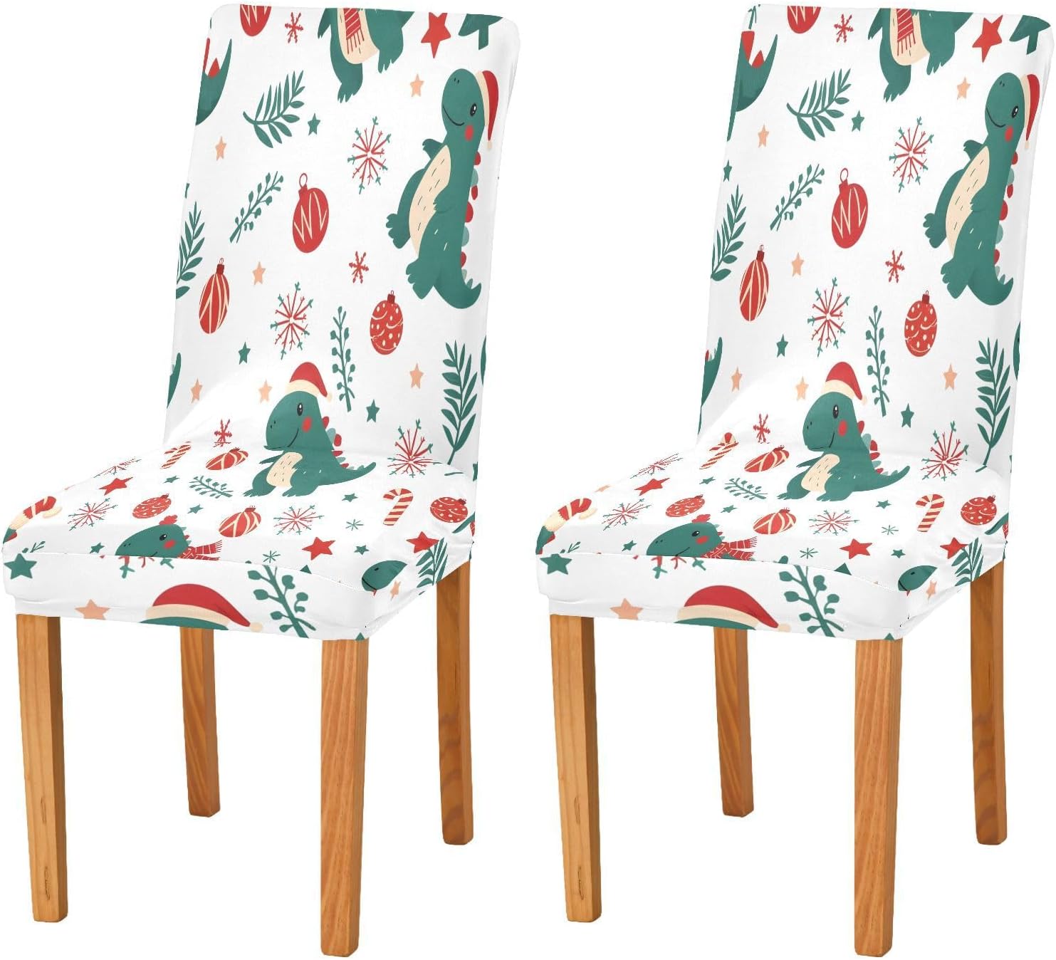 ALAZA Chair Covers for Dining Room, Dinosaur Christmas Pattern Stretch Chair Cover Sets Chair Protector Removable Washable for Ktichen Restaurant Hotel