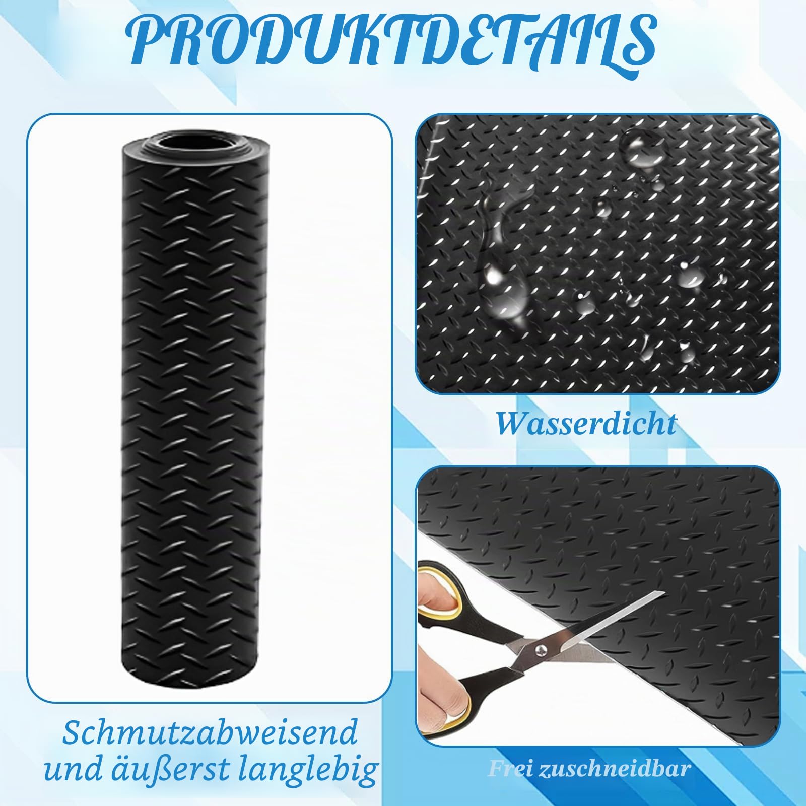 DAJAVE 300 x 150 cm Gummimatte Meterware Schutzmatte 1,5 mm für Garage