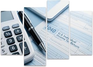 4Pcs Canvas Wall Art Framed Wall Art for Office Calculating Income Taxes Modern Wall Decor Prints Pictures on Artworks Office Decor