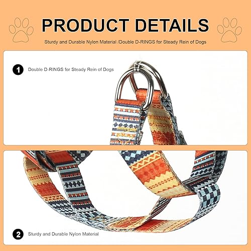 Miniatura 5 de Arnés para perro para perros pequeños, arnés para perros medianos y grandes, sin tirones, arnés para perro, collar y correas, estilo bohemio,