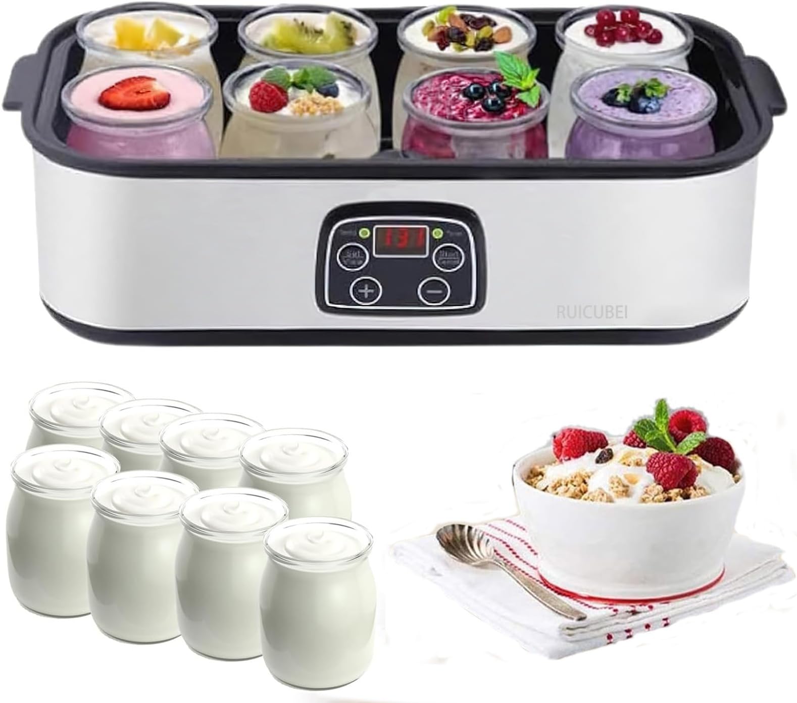 Automatic Yogurt Maker,1400ML Yogurt Maker Machine,Multi-Function Electric Yogurt Machine,Adjustable Temperature & Time Control for Fresh Homemade Yogurt,Yogurt Jar with 8 Lids,Health Gift