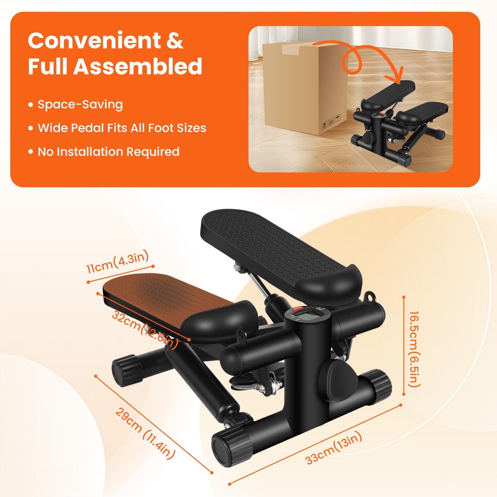 Mini Paso a Paso para Ejercicio en casa, Escalera de Resistencia Ajustable con Monitor LCD, Pedales Antideslizantes y Bandas de Resistencia para Entrenamiento Cardiovascular de Cuerpo Completo