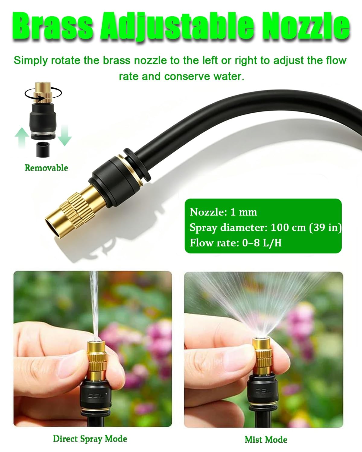 Irrigazione a Goccia Irrigatore Regolabile, Irrigatore a Nebulizzazione Rinfrescante | Kit di Irrigazione a Goccia Flessibile per Serra, Giardino, Tubo per Irrigatore da Giardino, Controllo Della Polv