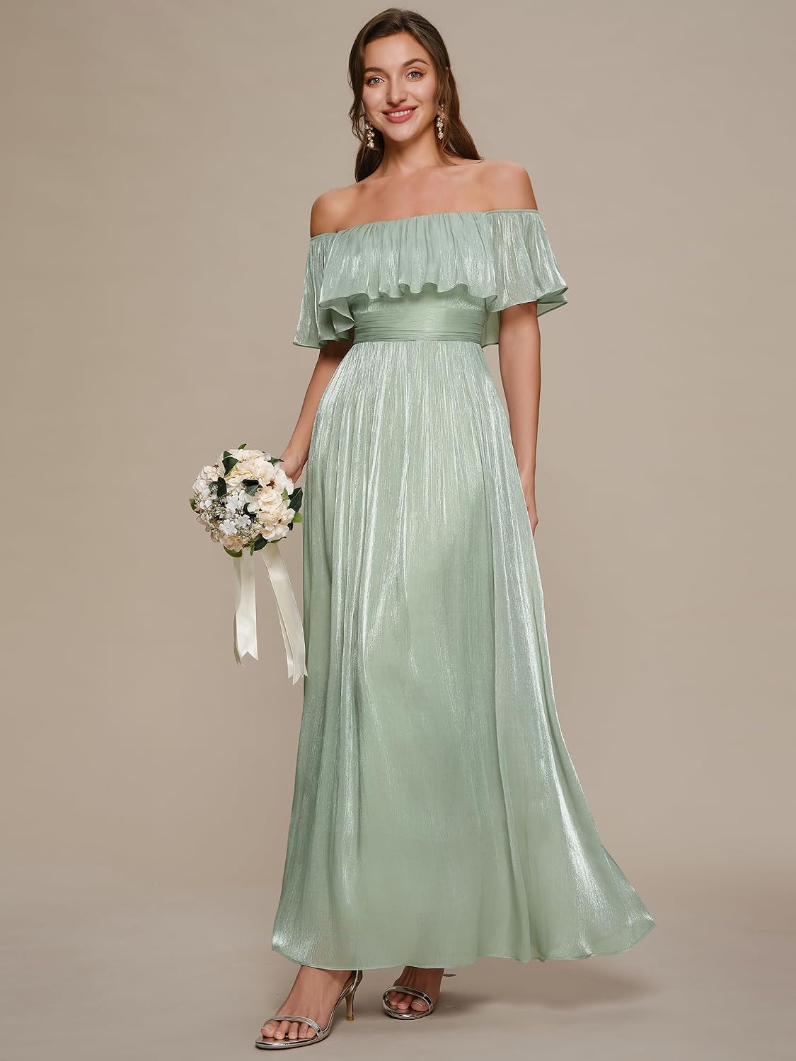 Ever-Pretty Women's Summer Maxi Flowy Wedding Guest Dress Off The Shoulder Lightweight Short Sleeve Semi Formal Dresses 02803
