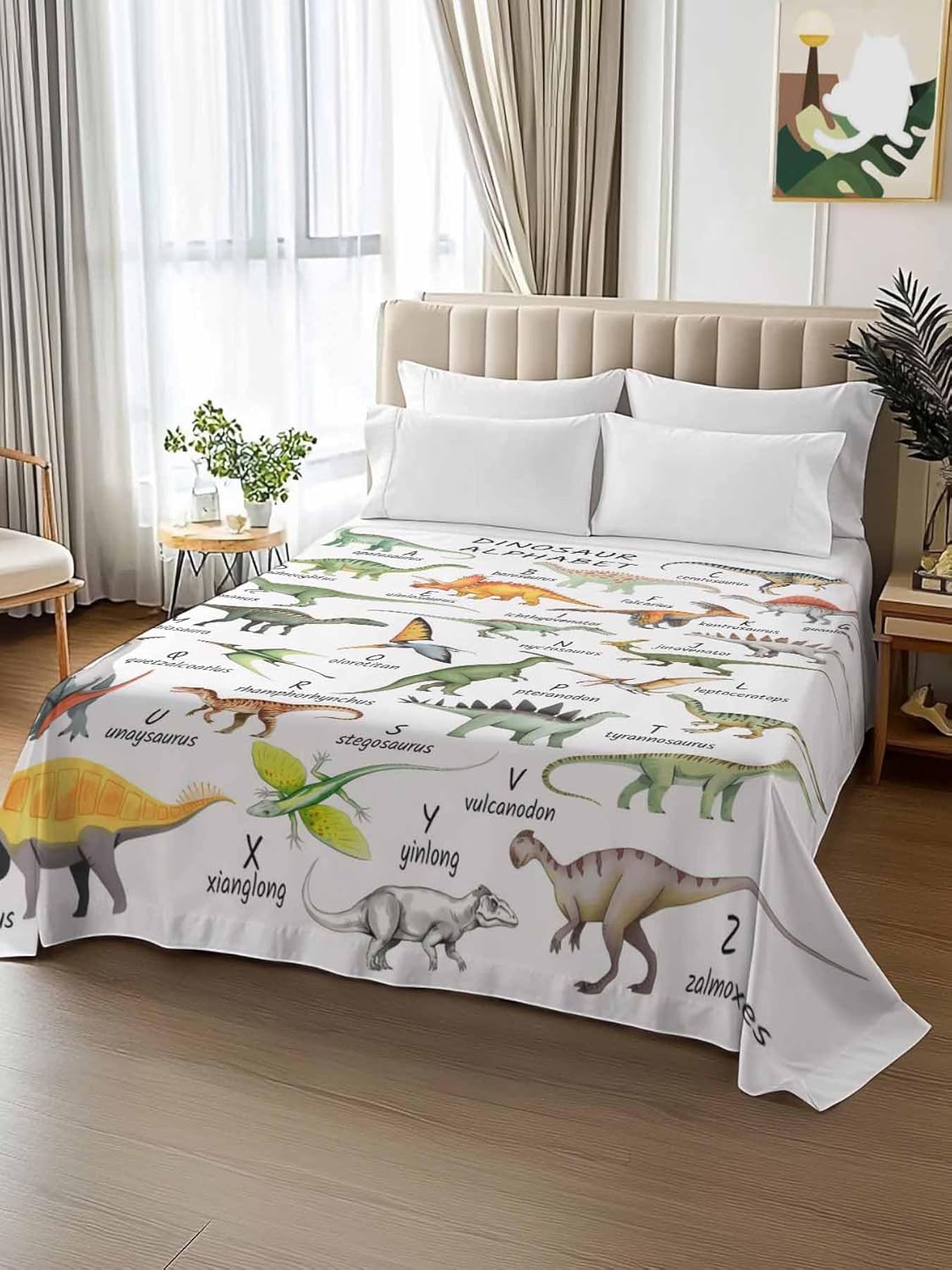 Full Flat Sheet, Dinosaur Full Bed Sheets Only, Soft Microfiber Flat Sheet, Funny Dino Cute Cartoon Boys Girls Children Hotel Quality Bedding Top Sheet Bedroom Home Dorm Decor