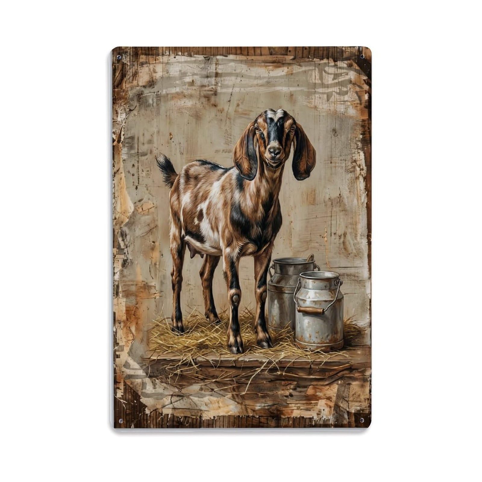 Nubian Goat Farm Long Ears Dairy Vintage Metal Tin Sign Plaque Wall Decor for Cafe, Club, Garden Metal Poster 8x12Inch