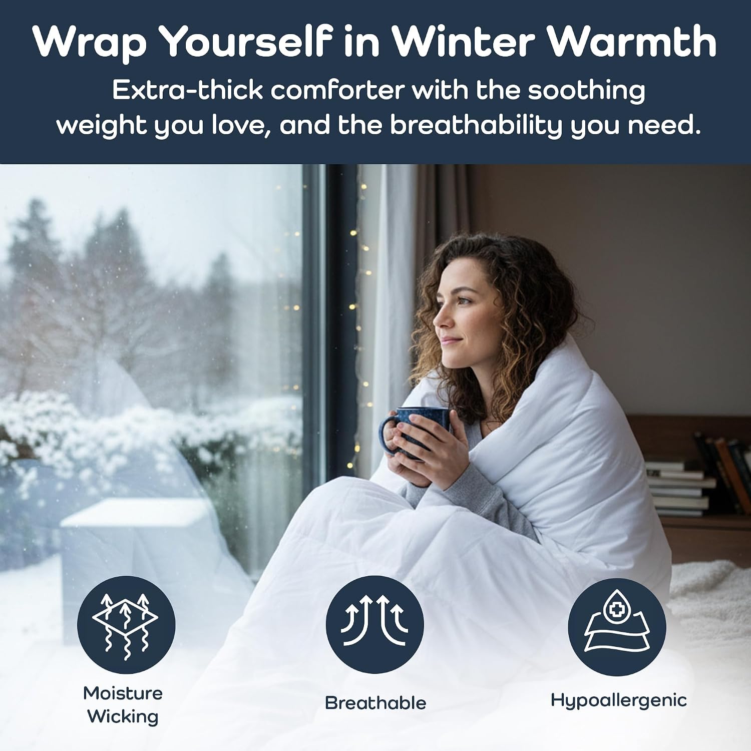 Olive + Crate 100% Viscose derived from Bamboo Comforter Outer Shell – Extra Thicker and Heavier King Size – Cooling Blanket, Hypoallergenic & Moisture Wicking Bedding – Winter Comforter (102″x90″)