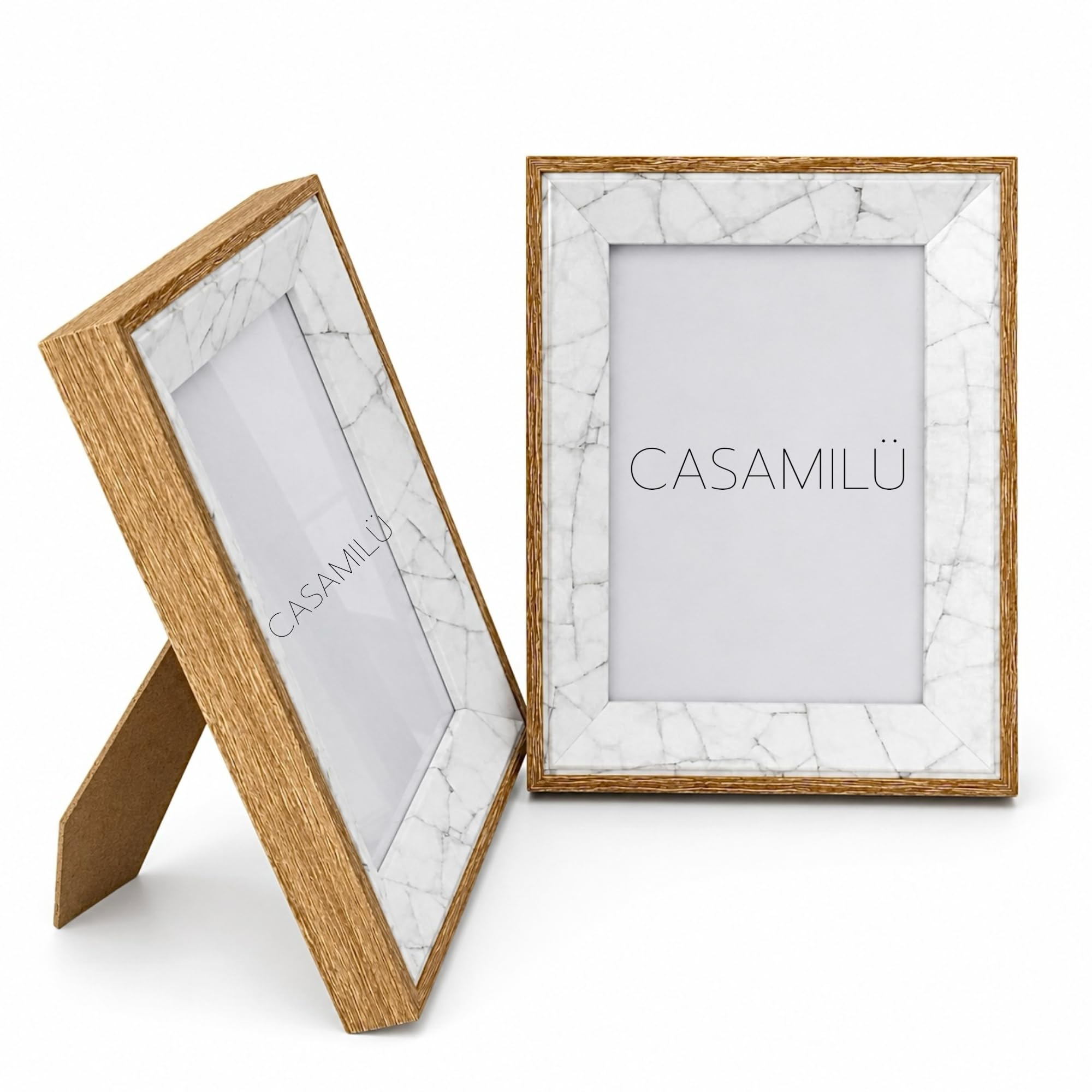 Kit 2 Porta Retrato Madeira 13x18 com Vidro CASAMILU Travertino Elite Cinza | Madeira MDF