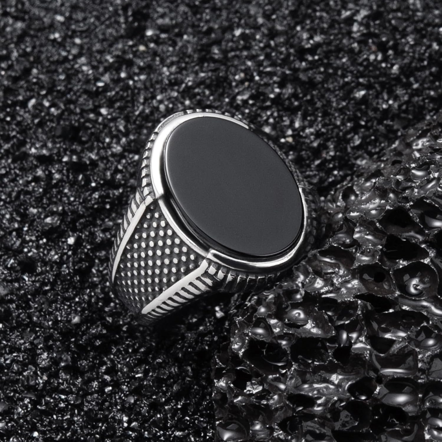 Mens Onyx Ring,Stainless Steel Signet Rings for Men,Black Onyx Agate Gemstone Rings Jewelry for Men Size 8-13 - Image 3