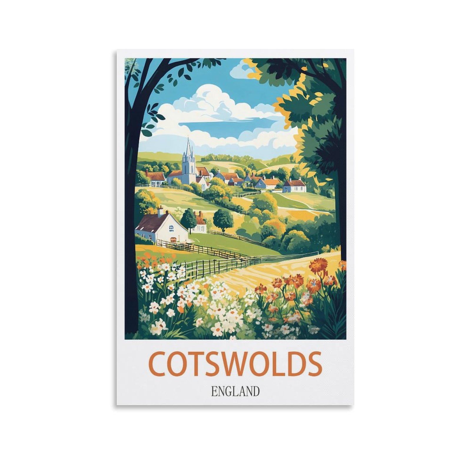 Zhilijing Unframe-Style Cotswolds England Vintage Travel Posters 08X12inch(20X30cm) Painting Canvas Wall Posters