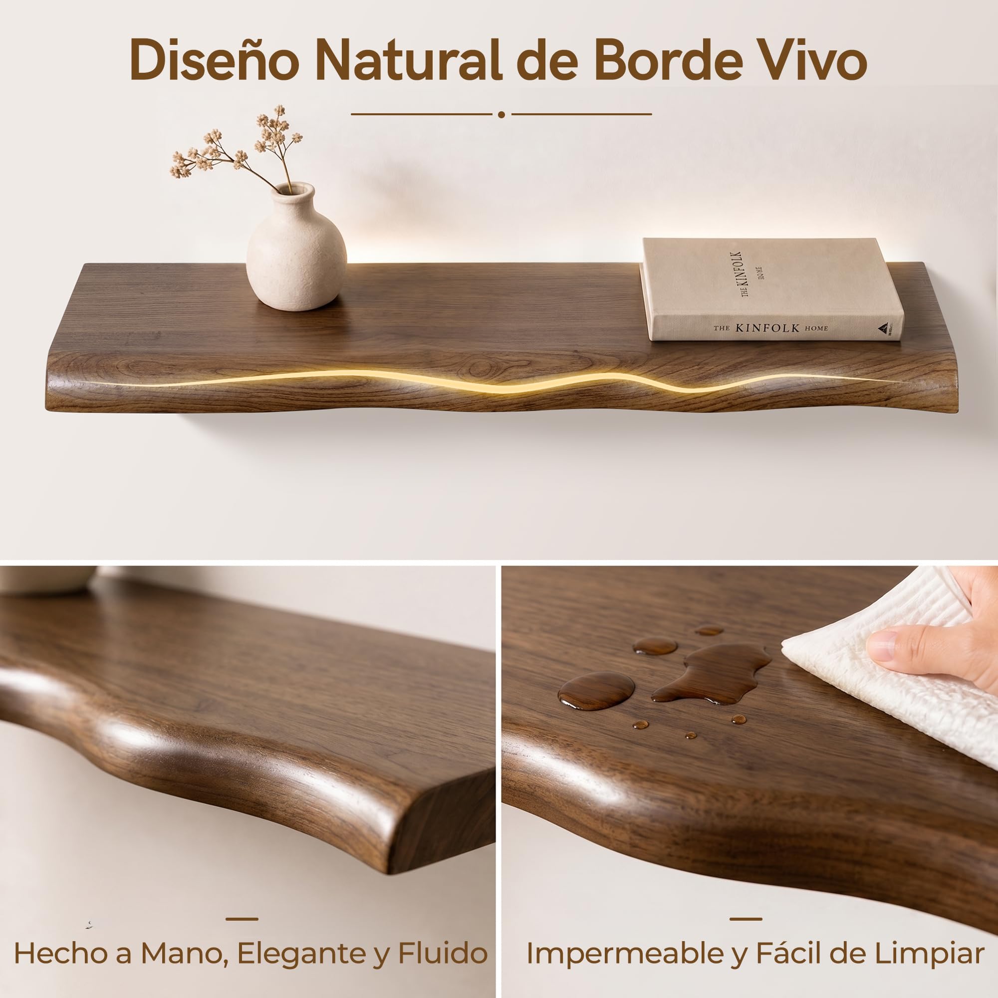 Afuly Estantería de Pared Larga, Baldas Flotantes Pared con Soporte Oculto | 60cm Repisas de Pared Nogal Juego de 2, Baldas de Madera, Almacenaje, Decoración para Fotos, Decoraciones, Salón, Dormitorio