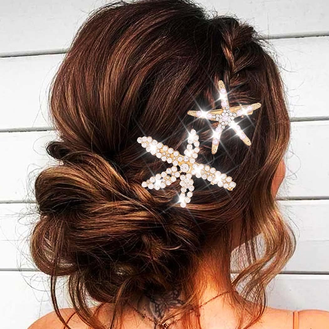 Reaky Mermaid Hair Clips Starfish Hair Clip Rhinestone Clips Hair Accessories for Women (Gold), 1 count (Pack of 3) - Image 3
