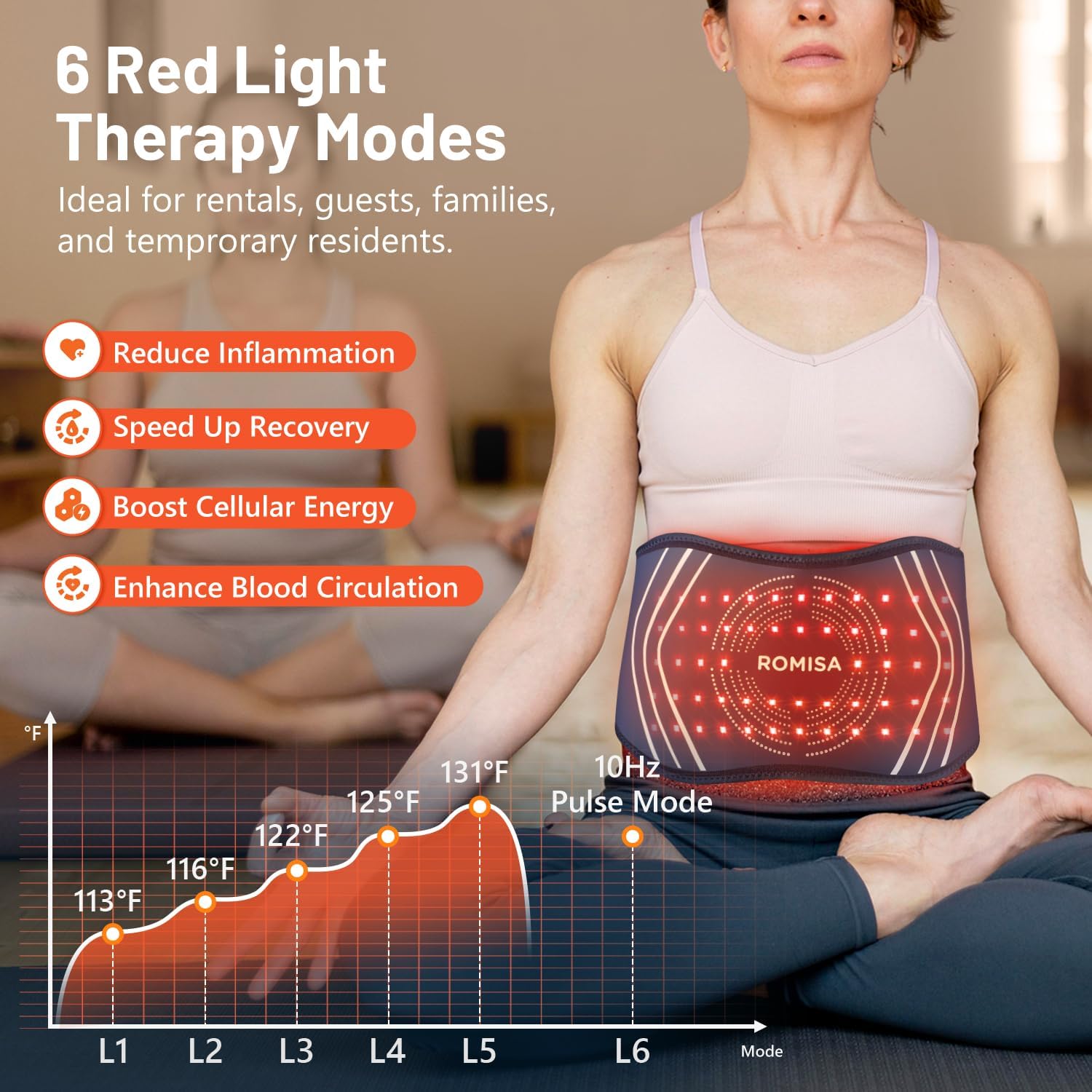 Cordless Red Light Therapy Belt & Back Massager for Relief, Infrared Light Therapy Vibration Rechargeable, Red Light Therapy Device for Body Massage for Back Waist. - Image 2