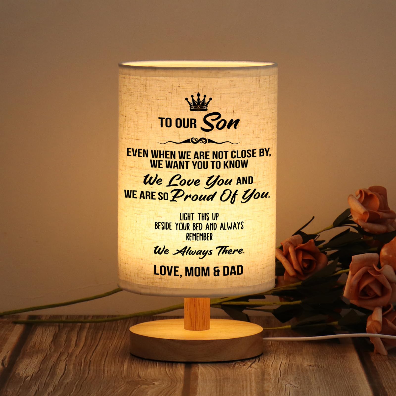 WSYEAR Gifts for Son from Mom Dad- Fabric Wooden Desk Lamp for Reading Bedroom Living Room for Son Adult Graduation Season Gifts, Birthday Gifts, Back to School Gifts — image 1