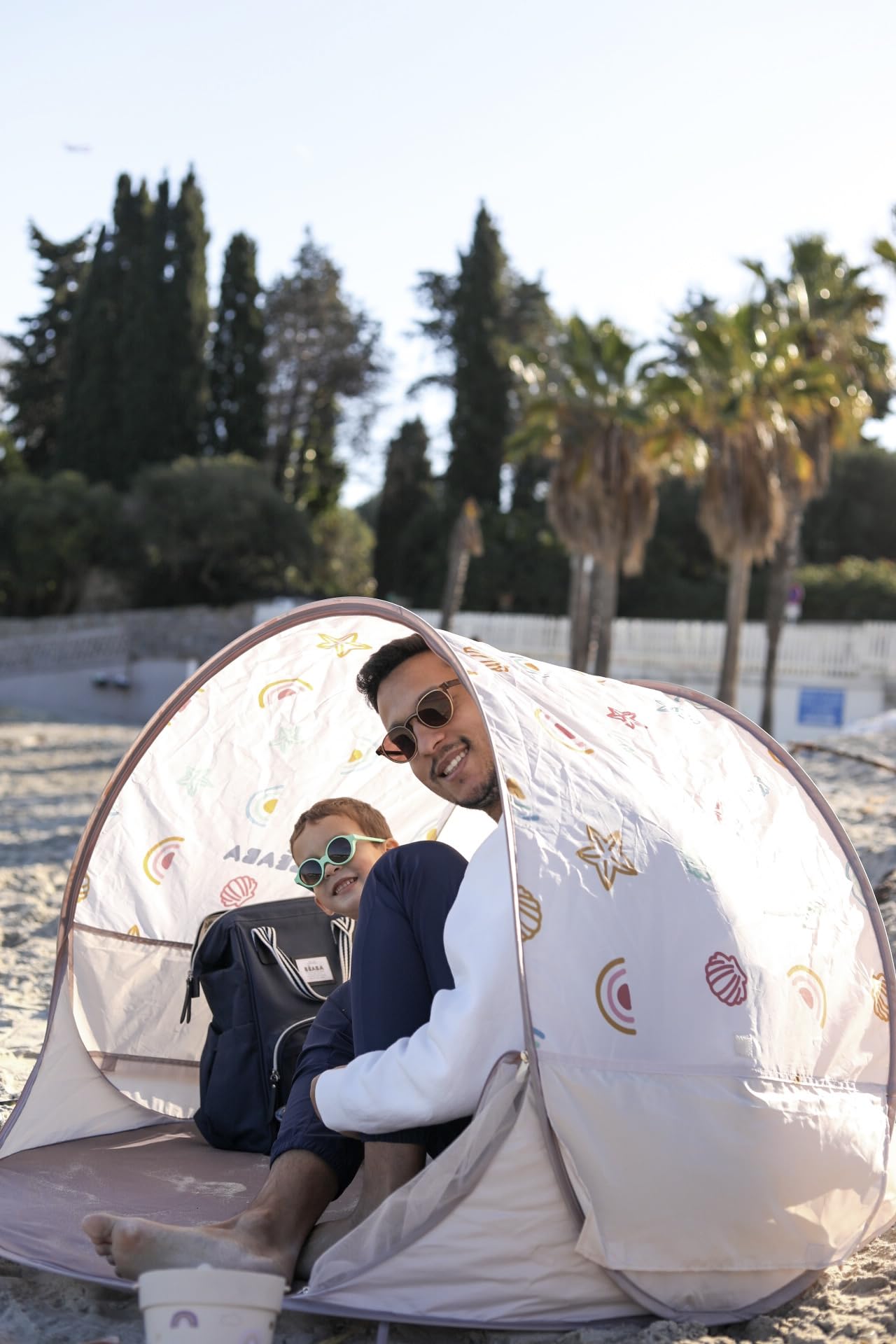 BÉABA, Strandtent, UV-bescherming voor baby's, 2-in-1, 0-24 maanden, maximale zonwering, UPF50 , UV-gefilterd, ventilatie 360°, muggennet, ruim, pop-up- systeem, transporttas, breezynest, kaki