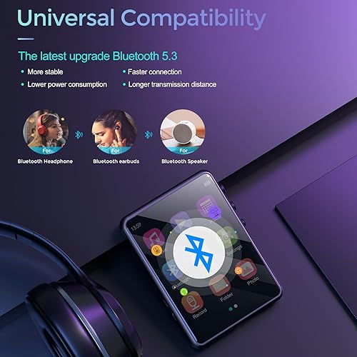 Miniatura 2 de Reproductor de MP3 con Bluetooth 5.0, reproductor de música de sonido HiFi portátil sin pérdidas con altavoz, memoria integrada de 64 GB, radio FM,