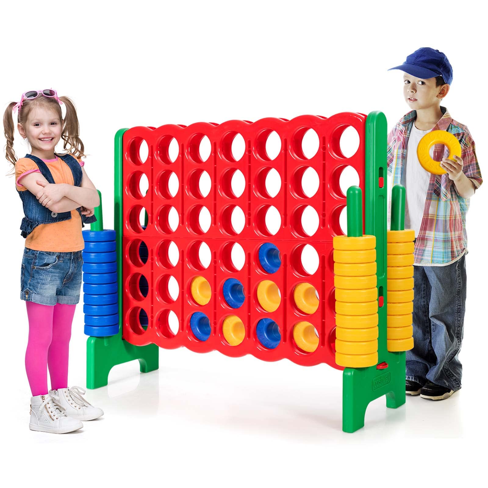 Maxmass Giant 4 in A Row, Jumbo 4-to-Score Game with 42 Rings & Quick-Release Slider, Outdoor Garden Game Set for Kids Adults (Green + Red)