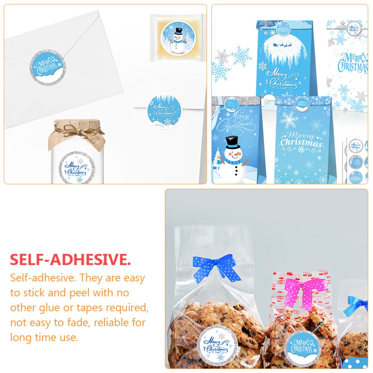 NUOBESTY 100fogli Etichette Adesive Natalizie Da Stickers Decorativi Con Motivi Di Fiocchi Di Autoadesivi e Resistente Per Regali e Decorazioni Festive