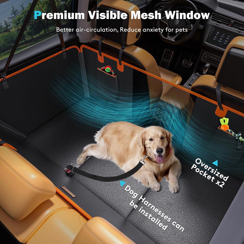 JUZELY Hundedecke Auto Rückbank für Toyota Runner Sequoia 4Runner RAV4 Hilux, Auto Hundedecke Rücksitz mit Netzfenster Und Verstaumöglichkeiten, Einfache Montage