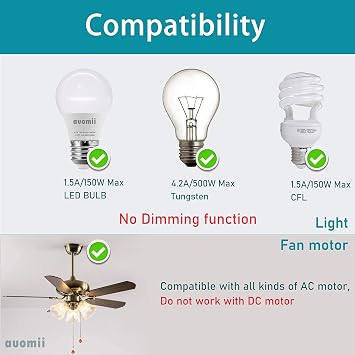 Universal Ceiling Fan Remote Control Kit, Small Size Ceiling Fan Light Remote, Speed, Light & Timing 3 in 1 Wireless Control, for Hunter, Harbor Breeze, Westinghouse, Honeywell,Other Ceiling Fan Lamp