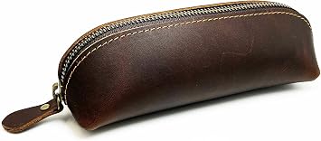 Leather Pen Case Pencil Bag Pouch With Zipper Pen Holders Handmade Genuine Leather For Men Women Businessmen And Artists Home Work Office Deep coffee