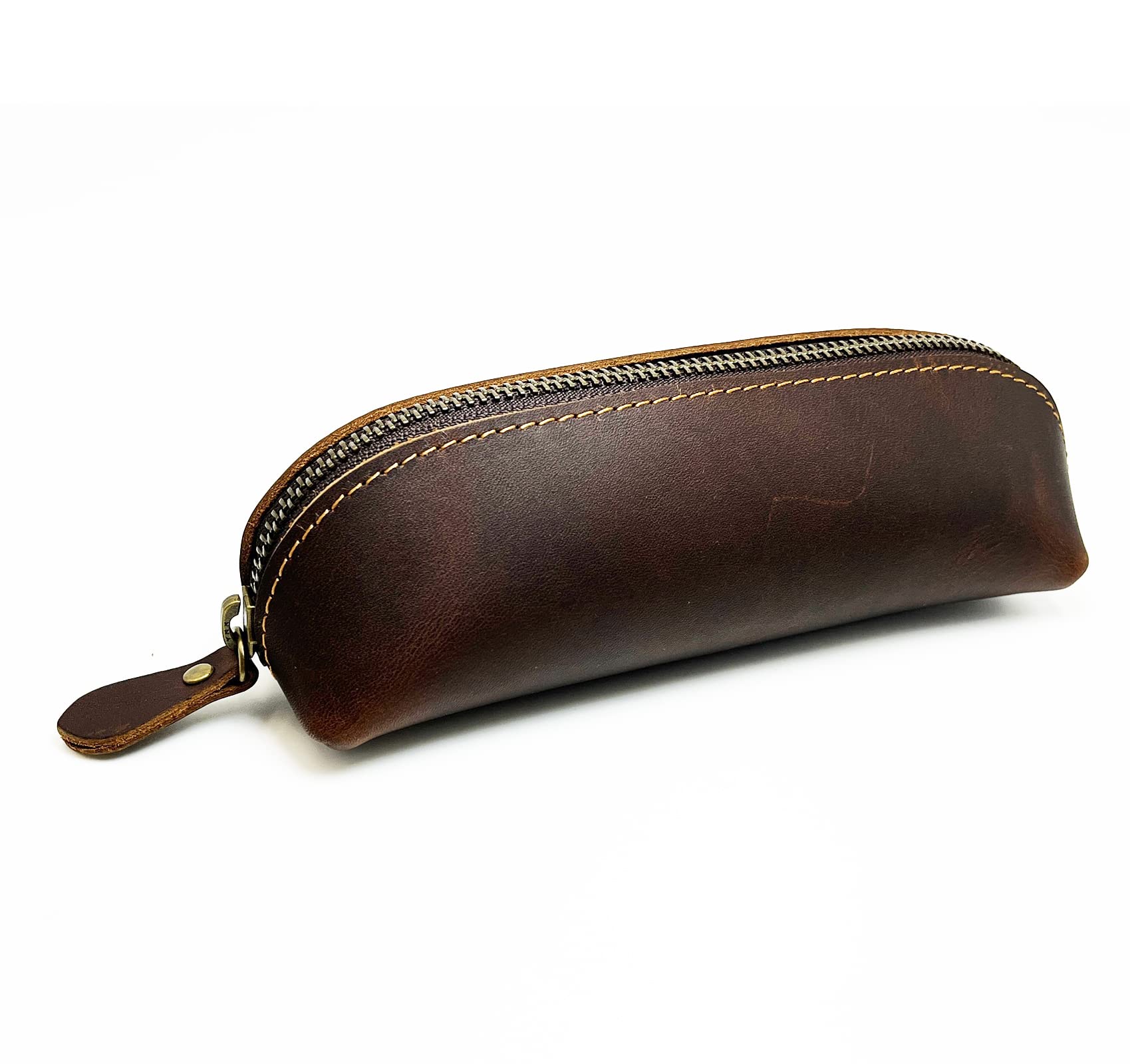 Craoopii Leather Pen Case Pencil Bag Pouch With Zipper Pen Holders Handmade Genuine Leather For Men Women Businessmen And Artists Home Work Office (