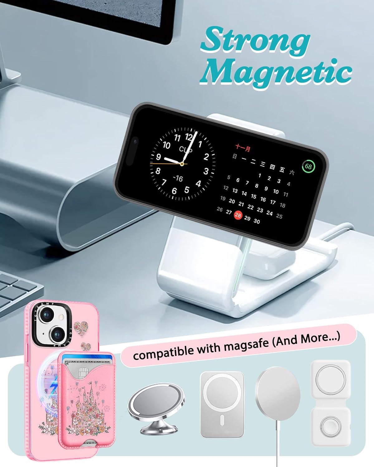 Toycamp for iPhone 14 Case, for iPhone 13 Case - Compatible with Magsafe Credit Card Holder Wallet Magnetic Cute Women Teen Girls Kawaii Girly Unique Castle Design Phone Cover for iPhone 14/13 - Image 5
