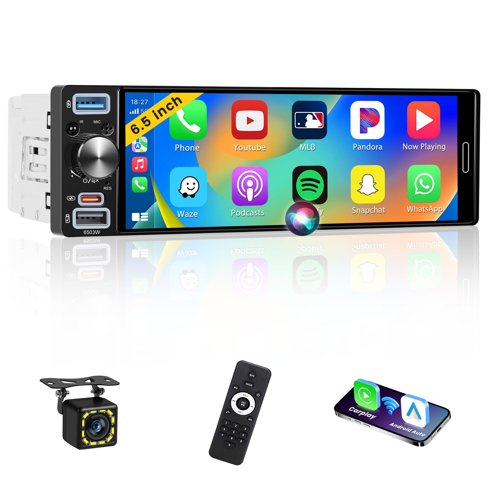 Inefala Autoradio 1 DIN CarPlay Android Auto 6,5" Bluetooth