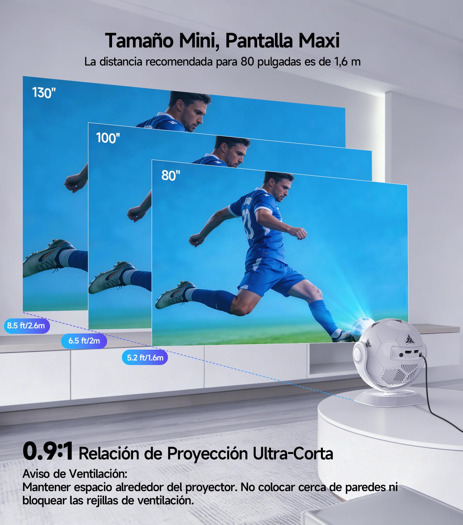 Magcubic Mini Proyector Portátil 4K 1080P Support, Diseño Fútbol 360° – Proyector Móvil Cine en Casa WiFi 6 Bluetooth 5.4, Auto Keystone, Tiro Corto, Altavoz 15W para Smart TV, Android 14 HY300F