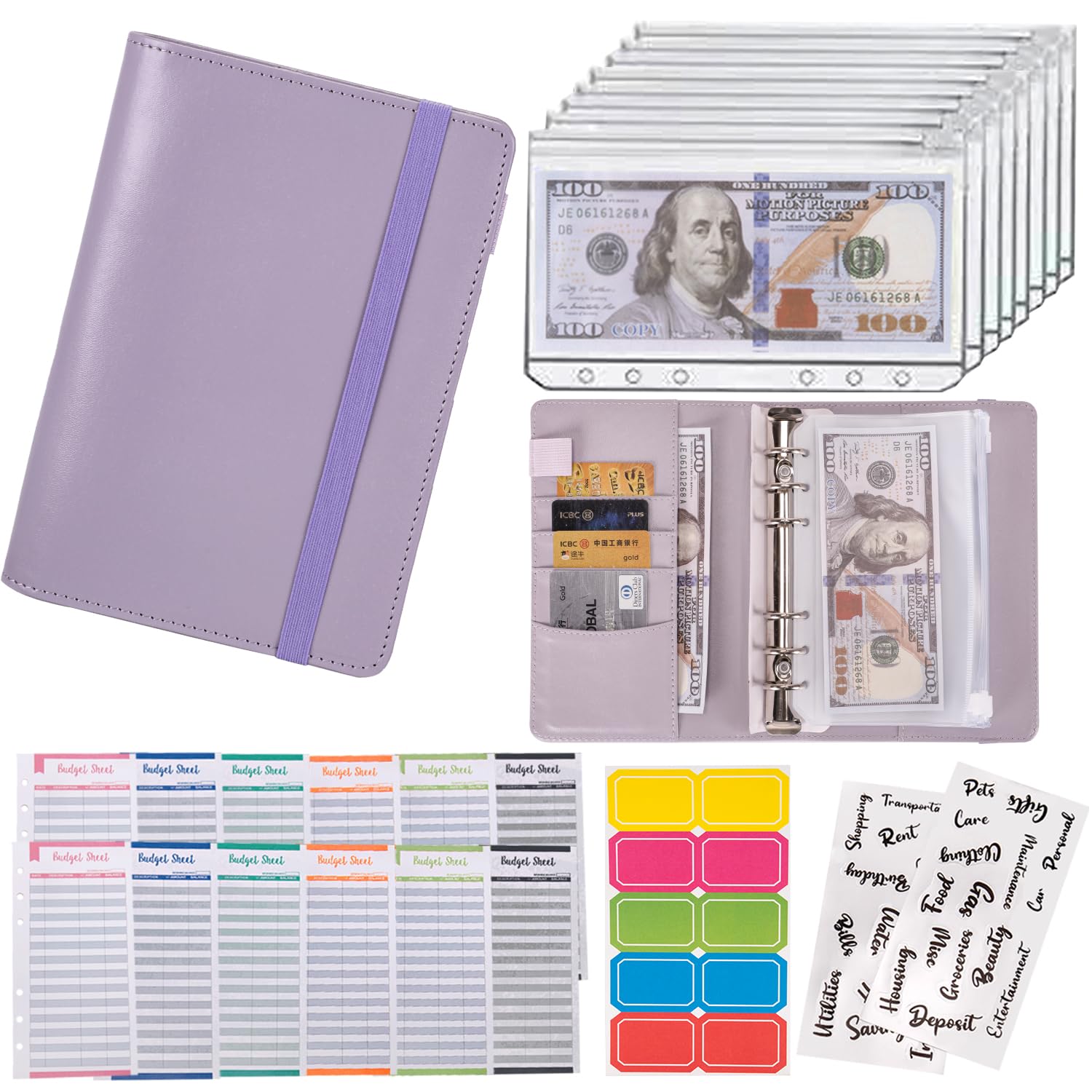 NICOOTH Budget Binder A6 Money Saving Binder with Zipper Cash Envelopes