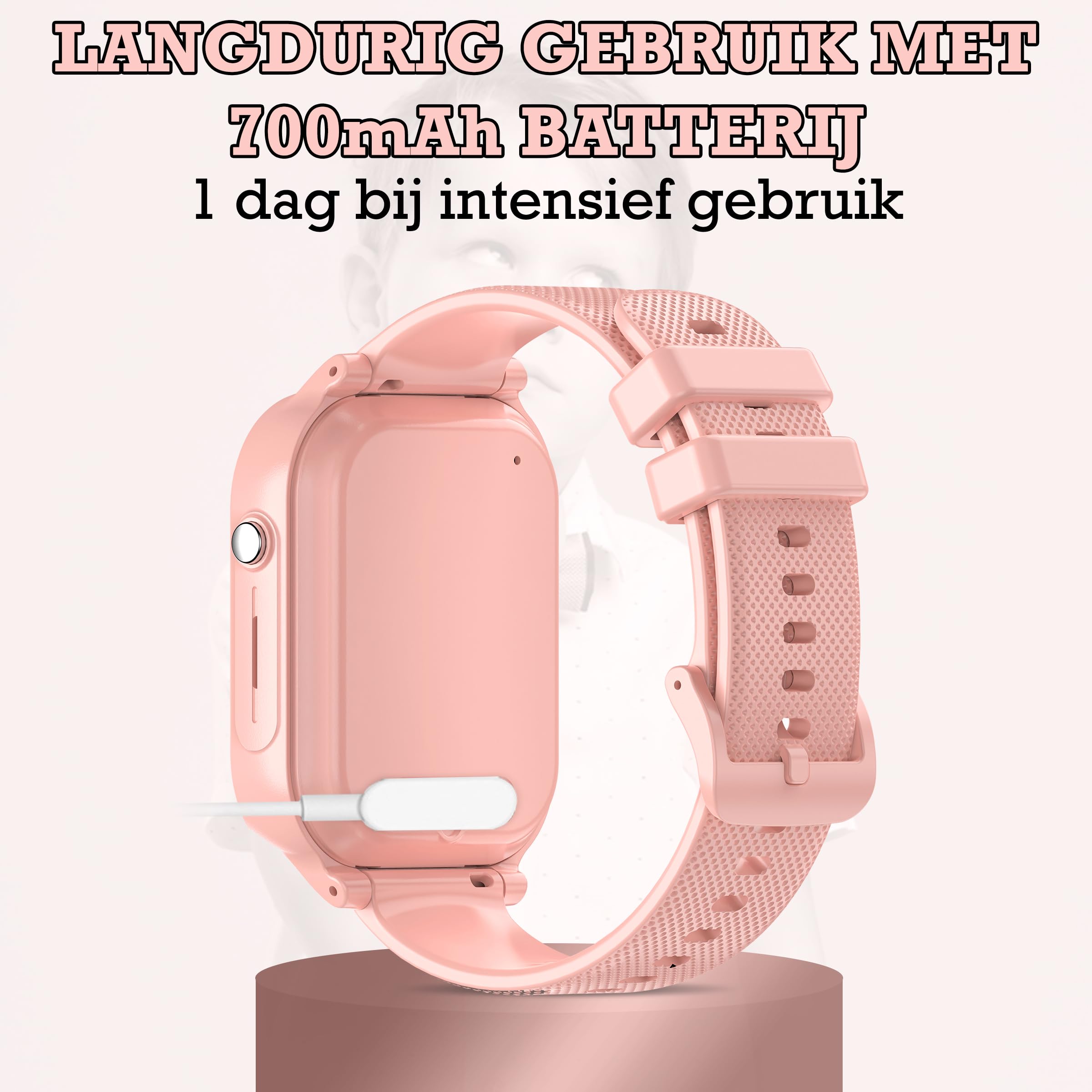 Smartwatch voor kinderen met GPS en telefoon, 4G, wifi, videogesprek, SOS-2 camera's, waterdicht, sms, wekker, stopwatch, klasmodus, onbekende oproep, afwijzen, muziek, videospeler, cadeau voor