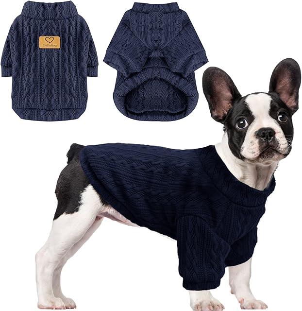 ABRRLO Dog Jumpers Small Medium Pet Dog Cat Sweater with Legs Soft Warm Knitted Pullover Clothes Boys Girls Puppy Knitwear Cat Sweatshirt Coat Apparel (Navy blue,S)