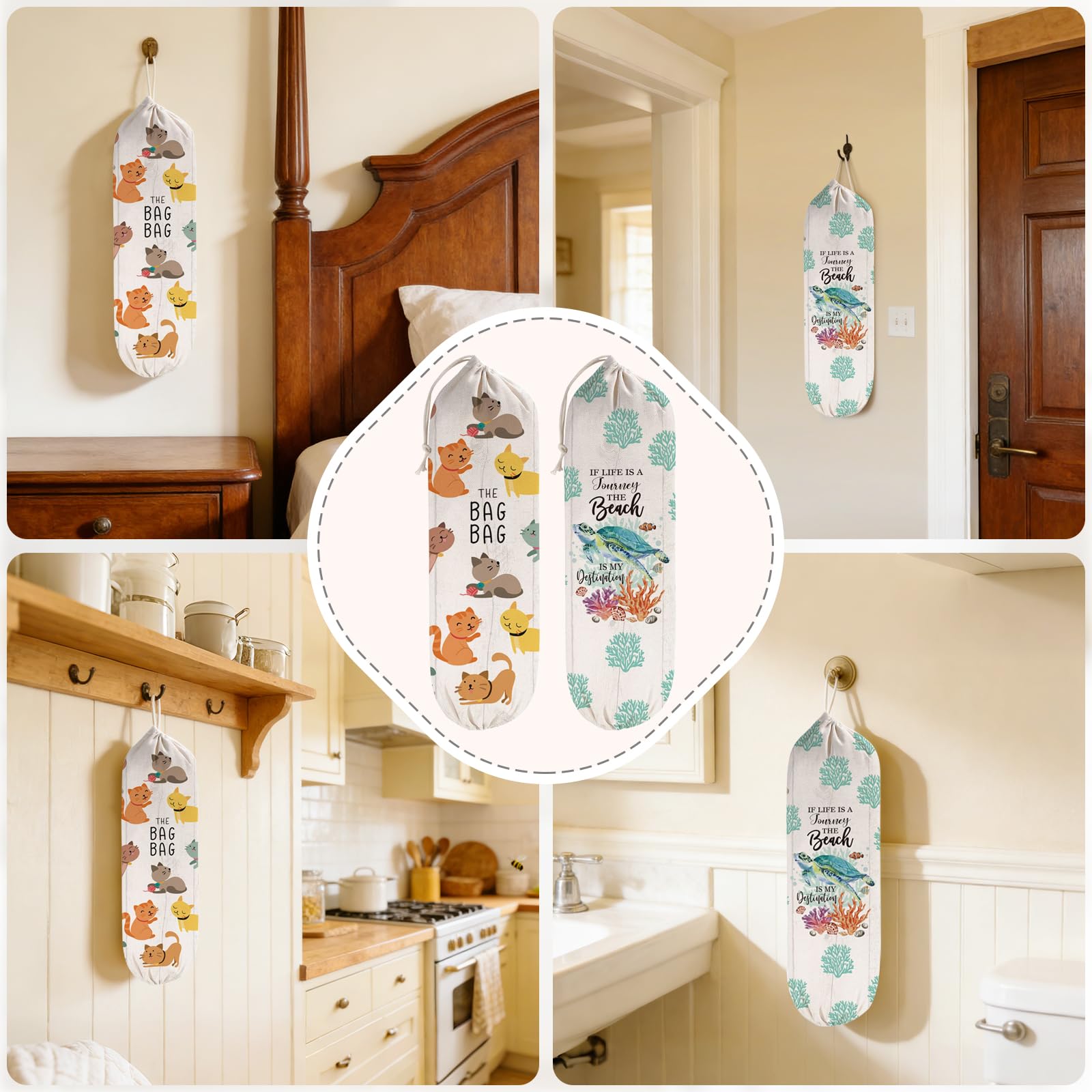 WELLBANEE 2Pcs Cat Plastic Grocery Bag Holder or Dispenser, Bag Holder for Plastic Bags, Cute Cat Plastic Bag Organize - PB003