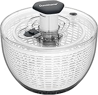 Ourokhome 6.3QT Large Salad Spinner - One-Handed Lettuce Dryer with Brake Button, Foldable Handle & Anti-Slip Base for Greens, Herbs, Fruits, Black