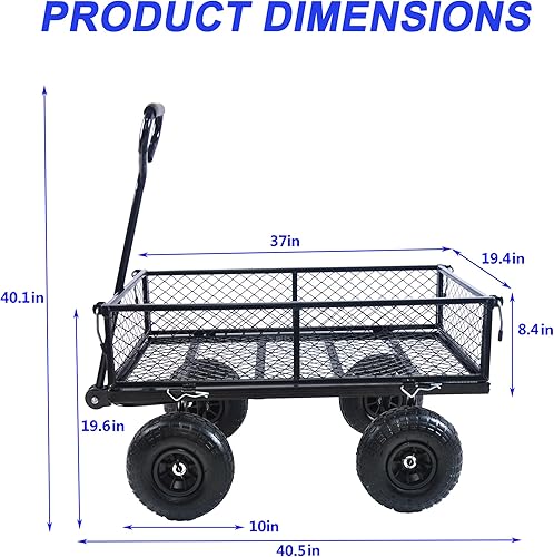 Miniatura 2 de Carro con lados extraíbles para granjas, almacenes - Carro volquete de jardín con ruedas neumáticas (negro) - esencial para el jardín de tus sueños